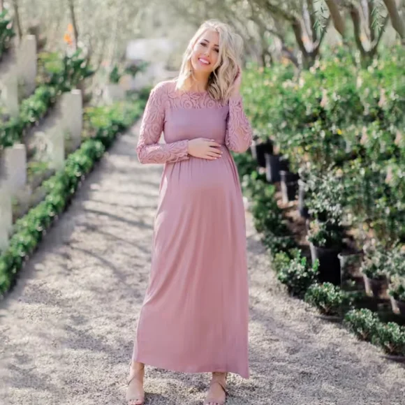 Pinkblush Mauve Lace Sleeve Maxi Dress - Picture 3 of 13